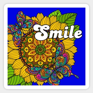 Smile Hippy Sunflower and Butterfly Design Magnet